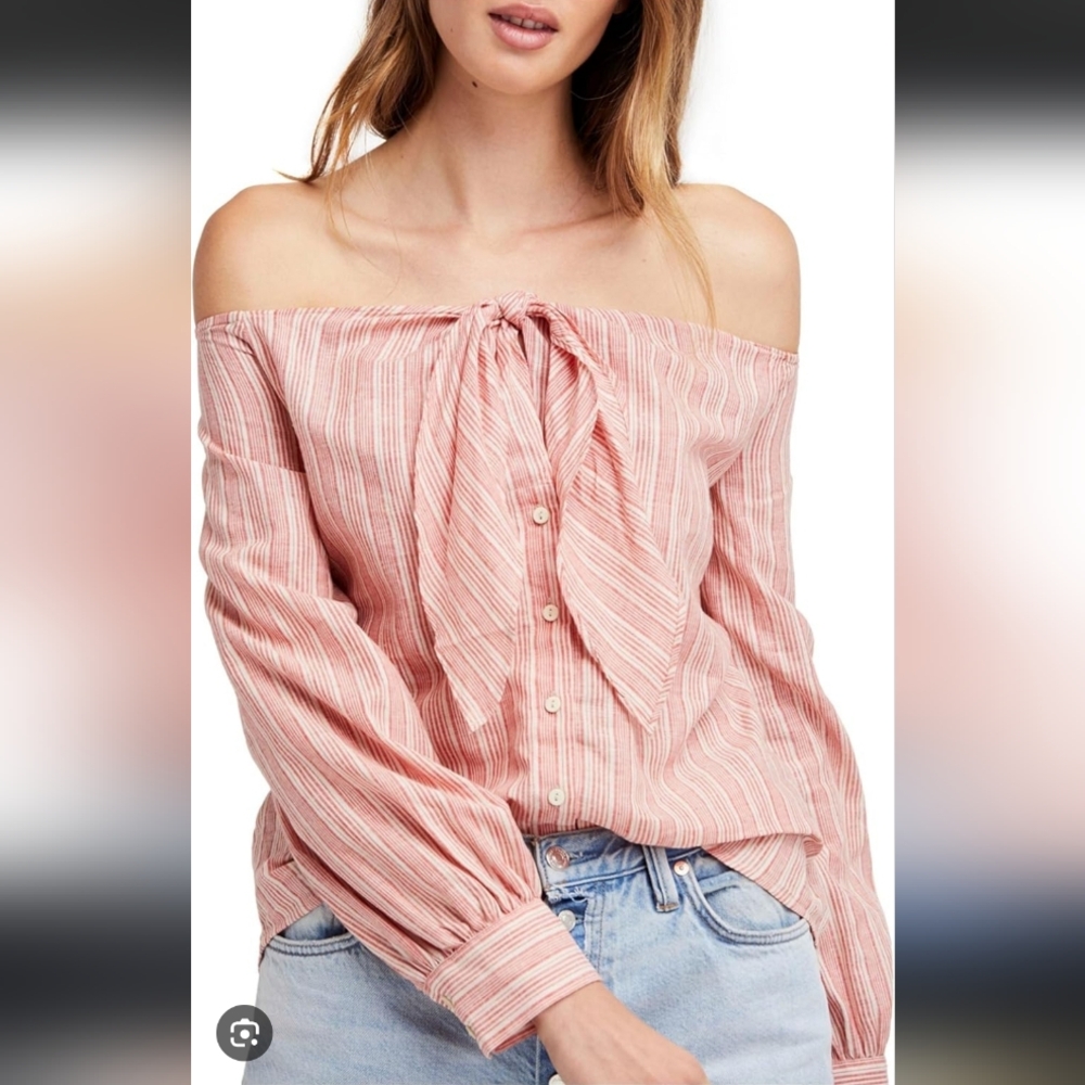 Free‎ People Pink Striped Off-Shoulder Blouse
